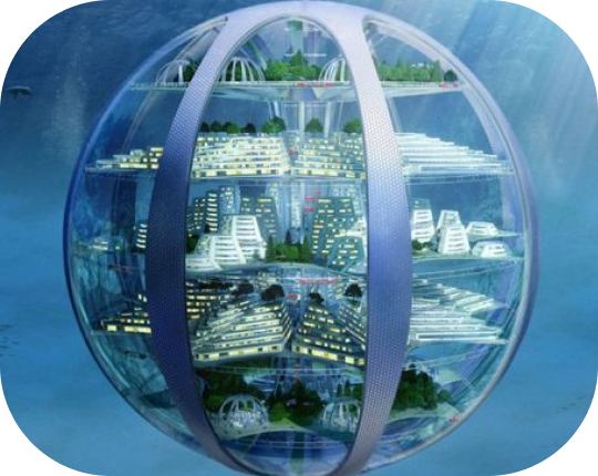 città sottomarina in una bolla di vetro