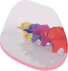 elefantini realizzati con cartoncini colorati con la tecnica origami