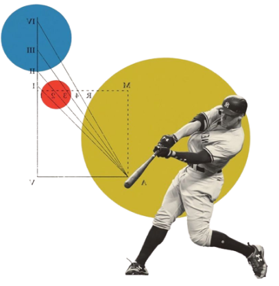 Baseball player hitting coloured disks