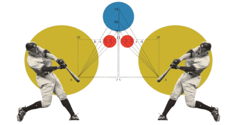 Baseball player hitting coloured disks