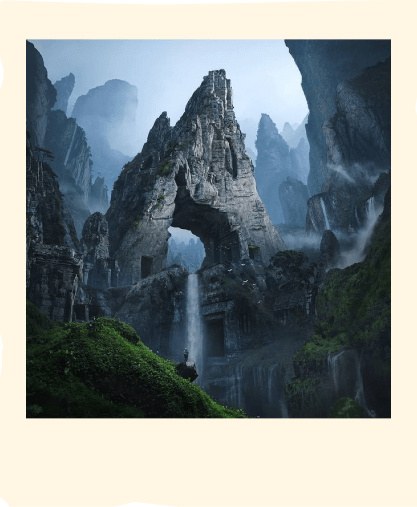 Immagine di una galleria scavata nella roccia nelle montagne di Brigadoon